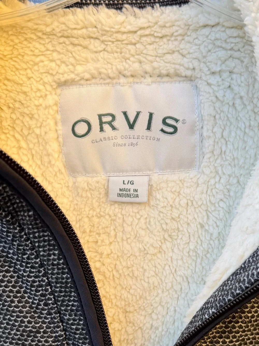 Orvis Men's Gray Quarter-Zip Sherpa-Lined Pullover large